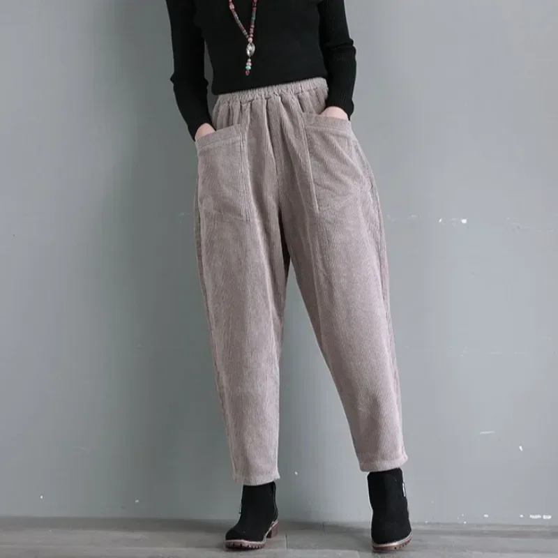 Pantaloni da donna pantaloni da donna In velluto a coste autunno inverno vita alta Casual In cotone classico nuovo In confortevole elasticizzato Vintage Xxl anni '90 6