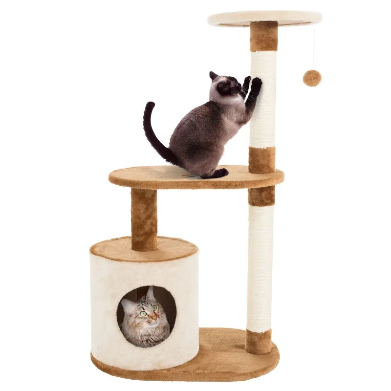 

3-Tier Cat Tower with 2 Napping Perches, Cat Condo, 2 Sisal Rope Scratching Posts, and Hanging Toy – Cat Tree, Pets