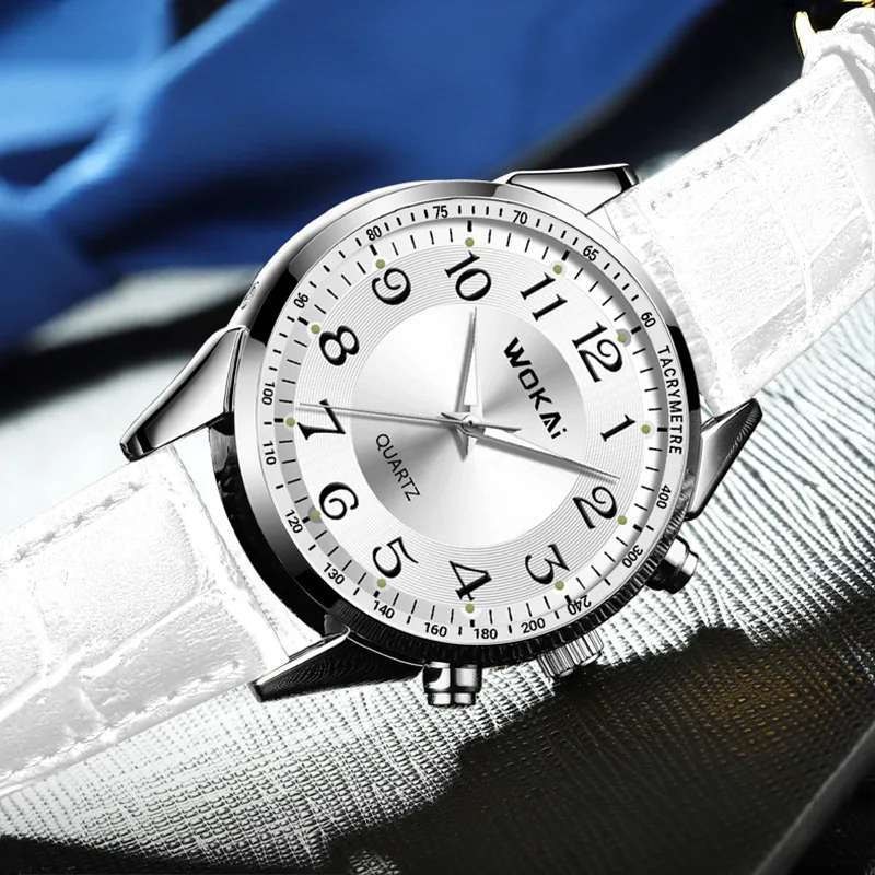 Low Price Hot Sale WOKAI Watch Men Casual Sports White Watches Leather Band Quartz Wristwatches Men Men Watches Top Brand Luxury 3