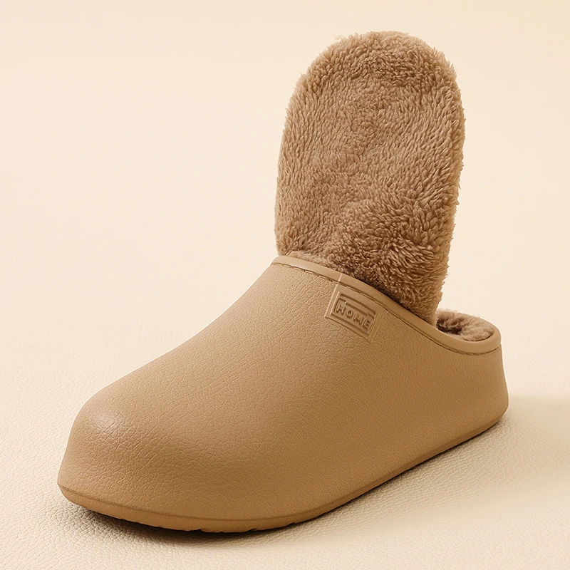 Winter Eva Waterproof Cotton Slippers Women Outdoor Anti Slip Warm Plush Mules Slippers Woman Comfortable Flat Heel Home Slides