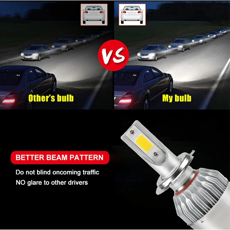 Factory Supply Auto Car Led Headlight Bulb C6 72w 8000lm COB H4 H7 H11 9005 H13 6500k Led Headlamp Light Bulbs for Motorcycle