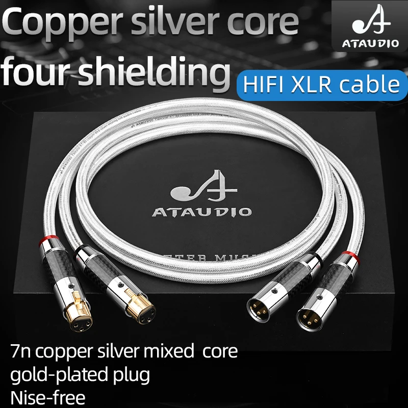 ATAUDIO-macho para fêmea cabo de interface de equilíbrio, alta pureza cobre prata, Hifi XLR cabo para microfone Mixer, 2XLR