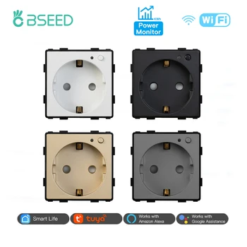 BSEED EU Stanndard Wifi Electrical Sockets Power Monitor Outlets Tuya Smart Life Alexa App Control Timing Function DIY Parts 1