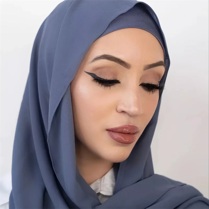 2 teile/satz Chiffon Hijab passend Under cap Lady muslimische Frauen Schals Schal solide Sonnenschutz Schal und Base Cap Turbante – Detail 7