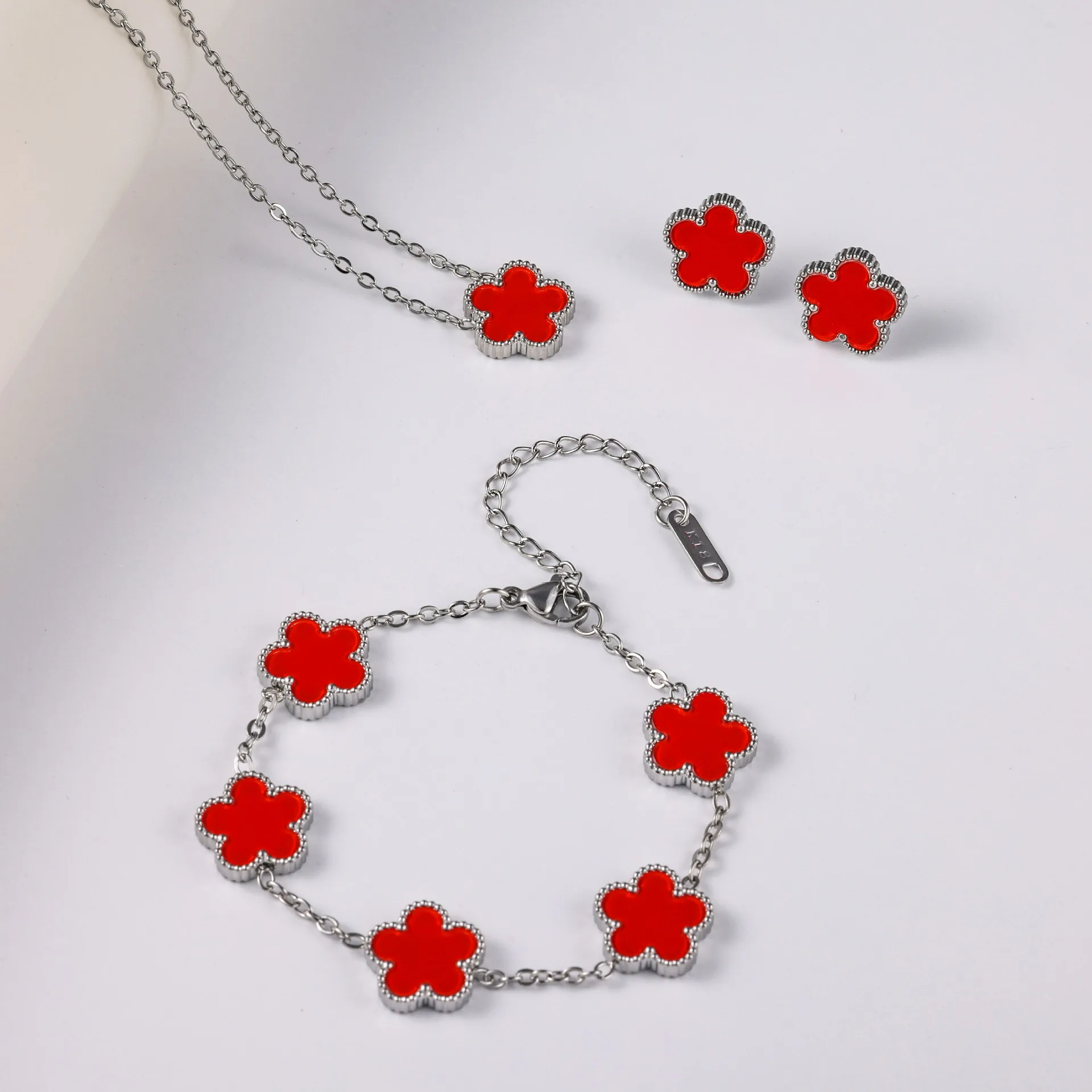 Silver Color Clover Jewelry Set for Women Stainless Steel Hypoallergenic Waterproof Flower Earrings Chain Necklace Bracelet New 4 Mallzona S28f8545bf0214cf18e496c7a96eaf33fq Silver Color Clover Jewelry Set for Women Stainless Steel Hypoallergenic Waterproof Flower Earrings Chain Necklace Bracelet New Mallzona