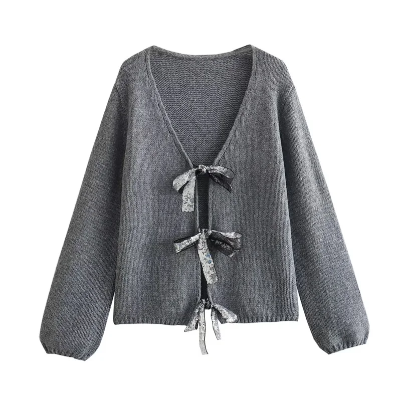 

2023 New Women Sequin Bow Decoration Knitted Soft Sweater Autumn&Winter Fashion High Street Versatile Cardigan TopS