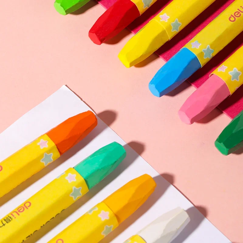 Deli 24 Colors Crayons Round Non Toxic Sticks Brushes Oil Painting Sticks Art Set Stationery School Supplies Kids triangular crayons set