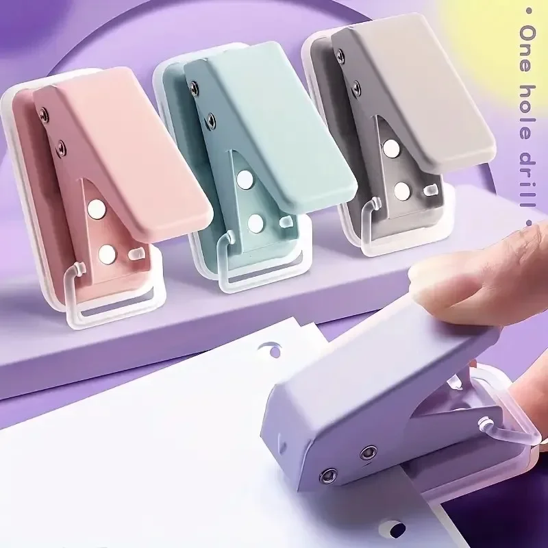 

1pc 1 Hole Punch Cute Protable 1 Hole Paper Circle Cutter Book Binding Machine Puncher School Office Supplies Stationery