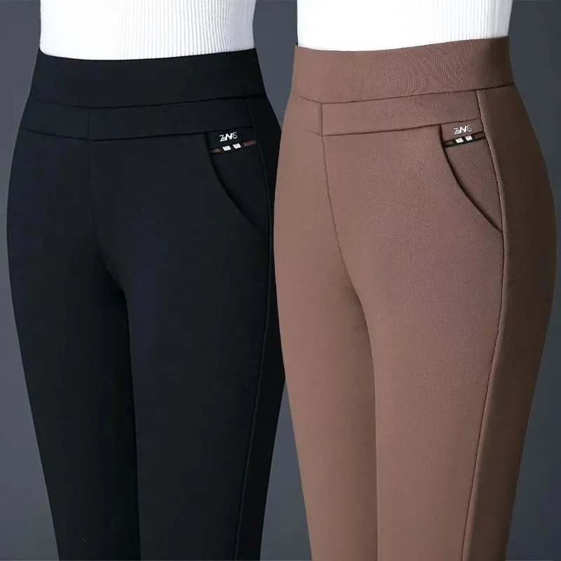 

2023 Spring Autumn New Thick Mother Pants Women Elastic High Waist Elastic Straight Pants Slim Large Size Casual Trousers Ladies