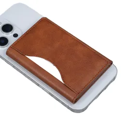Premium Magnetic Leather Wallet and Card Holder Phone Pouch (Brown)