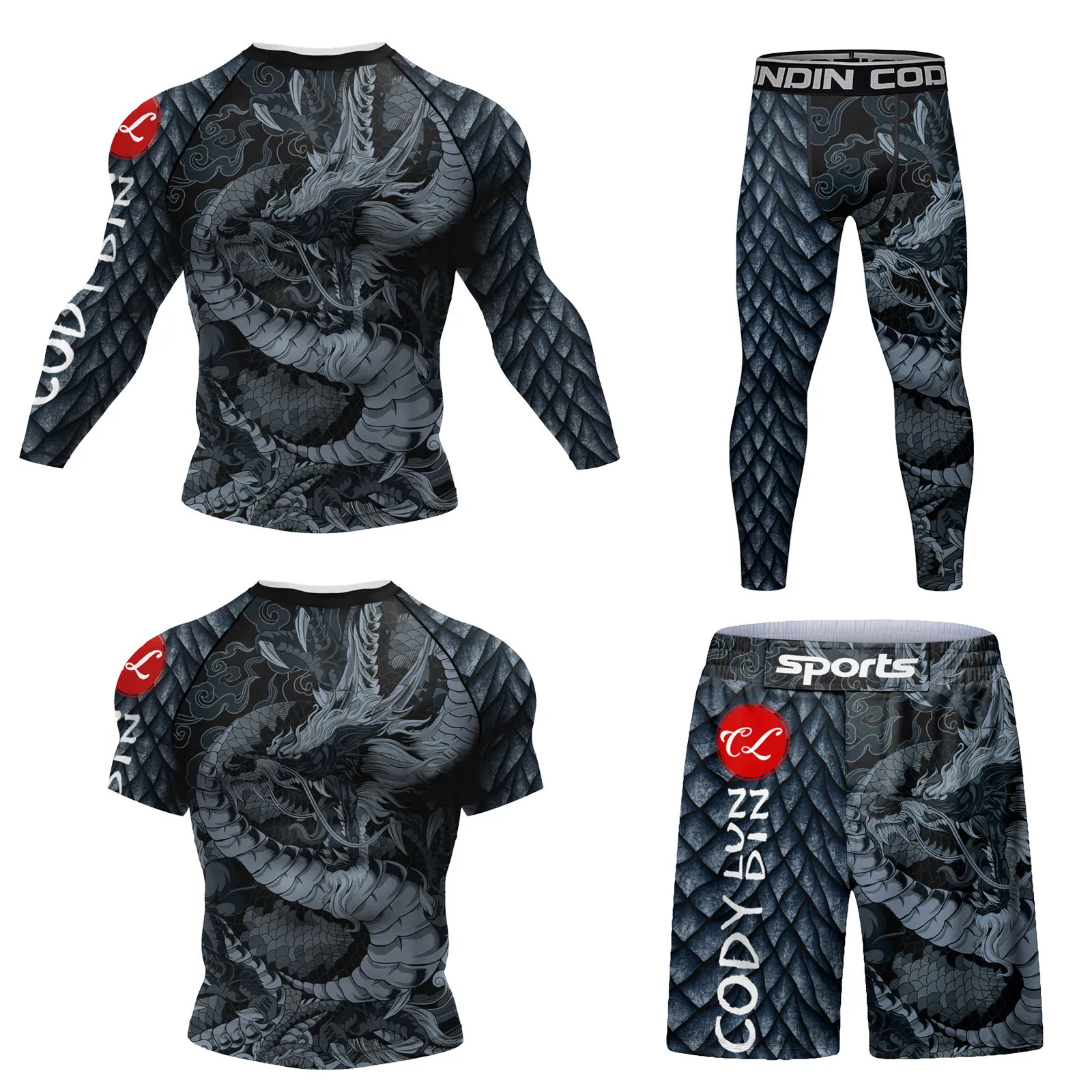4 Pieces Cody Lundin Sportsuit Skeletal Print  jiu jitsu Grappling Rashguard Set Men Running Gym Tracksuit Compression MMA kits 3