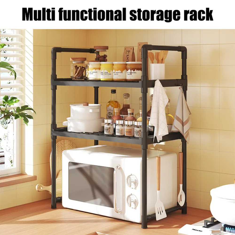 Storage Rack Microwave Oven Shelves Kitchen Multifunctional Seasoning Rack Plastics Double Layer Storage Rack Kitchen Organizer