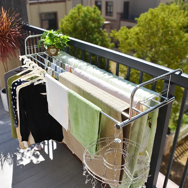 Candumy Tendedero portátil para barandillas de balcón, alféizar de ventana,  toallero plegable para interiores y exteriores, estante retráctil para