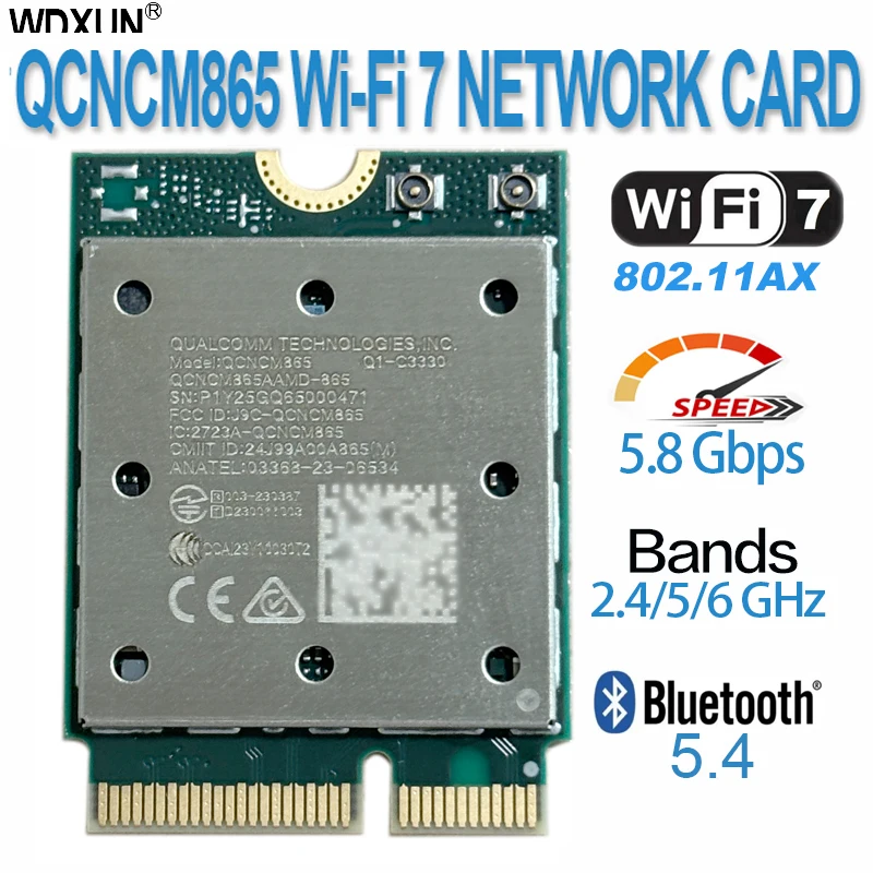WiFi 7 QCNCM865 WI-FI 7 BT 콤보 모듈 Bluetooth 5.3 최대 5.8Gbps(4K QAM, Wi-Fi 7, Wi-Fi 6E, Wi-Fi 6 802.11ax 포함)