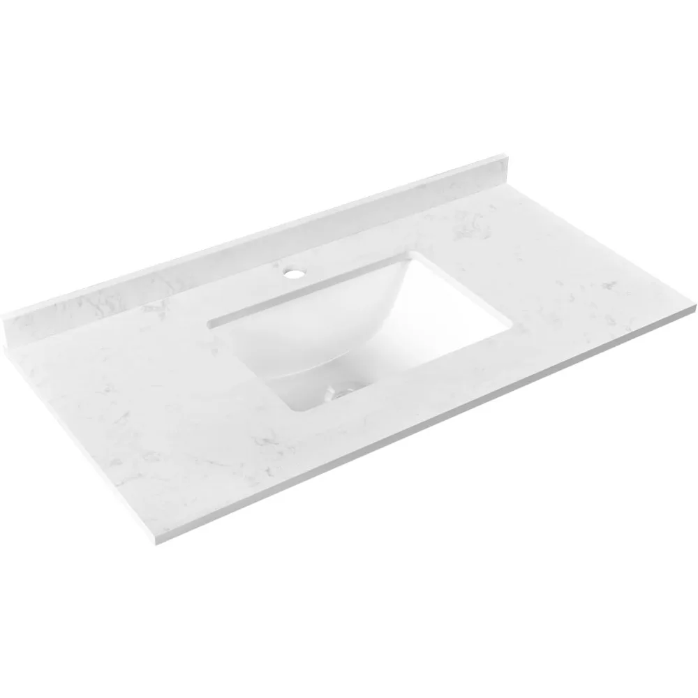 36 Inch Bathroom Vanity Top with Undermounted Rectangular Ceramic Sink & Backsplash,  Single Pre-drilled Hole 2