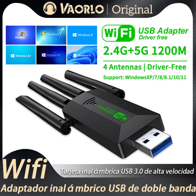VAORLO Adaptador USB WiFi de 1200Mbps Banda Dual Dongle