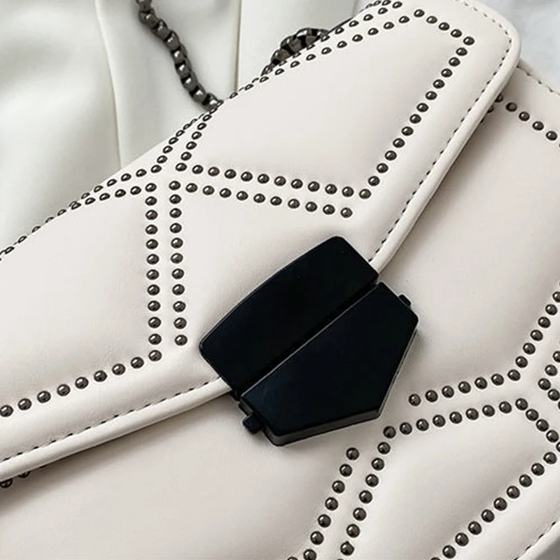 Yogodlns Vintage Niet kette kleine Umhängetaschen für Frauen Klappe Pu Leder Mode kleine quadratische Umhängetasche Designer Handtasche – Detail 18
