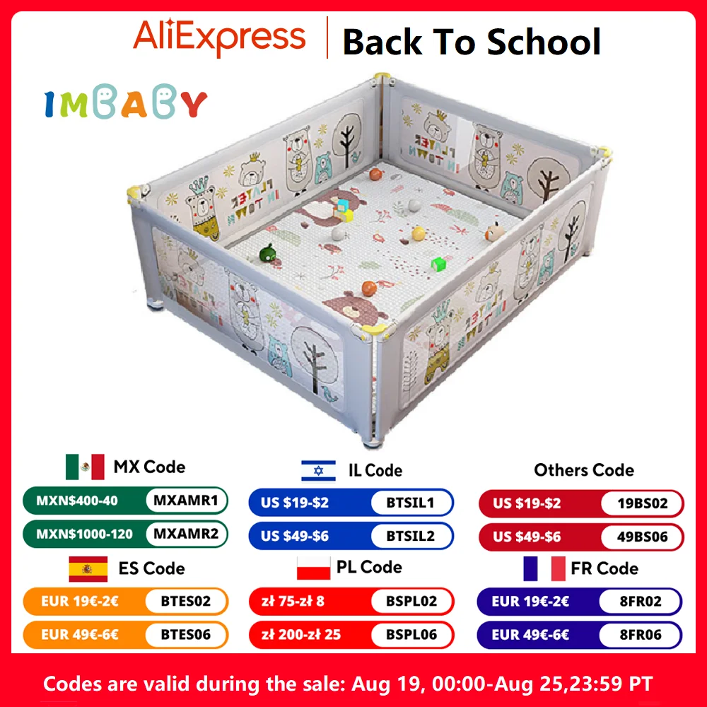 Cartoon Playpen for Children Liftable Baby Guardrail Bed Fence Anti-Collision Playground Park Bed & Floor Dual Use without Mat