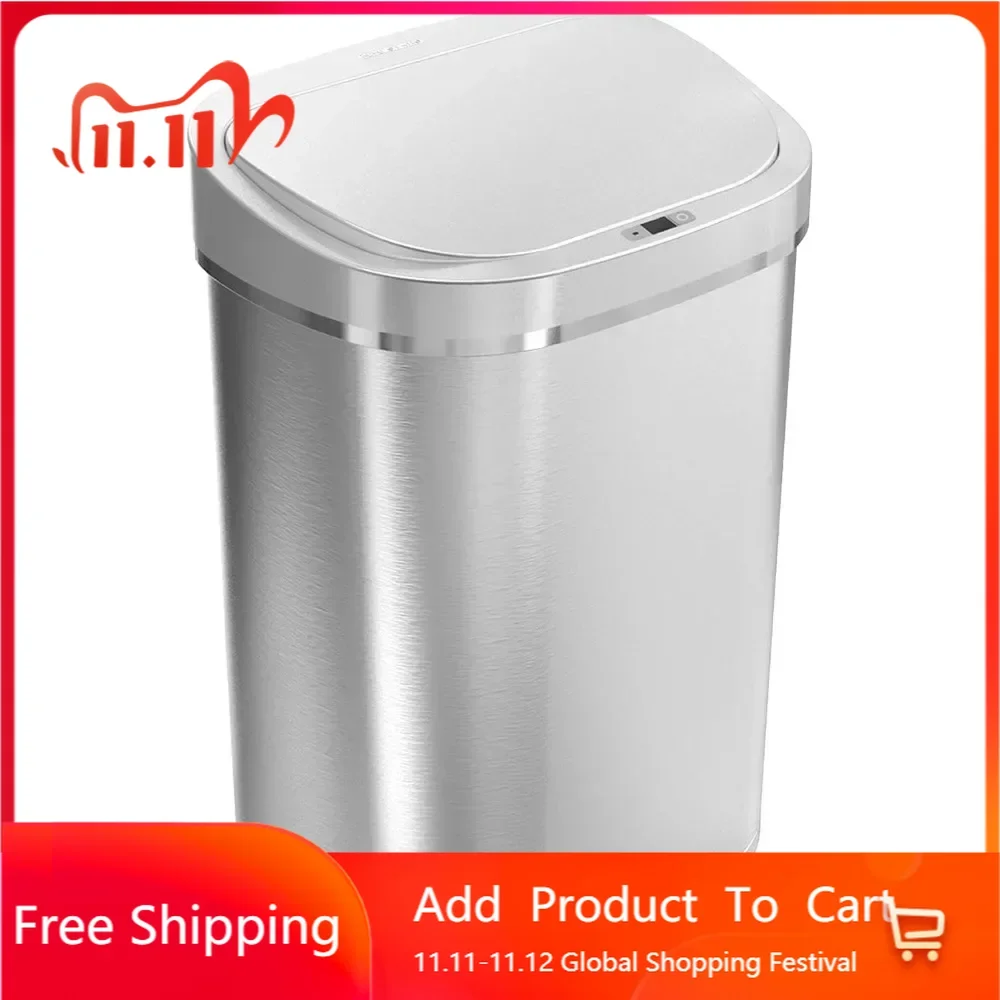 Automatic Touchless Infrared Motion Sensor Trash Can, 80L, Heavy Duty Stainless Steel Base (Oval, Silver/Brush Lid) Trashcan