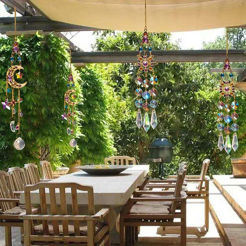 Sun Catcher Crystal Pendant Suncatcher Window Prisms Rainbow Maker Vintage Wind Chimes Sun Moon Hanging Ornament Home Garden Decoration sun catcher crystal pendant sun catchers window ornament