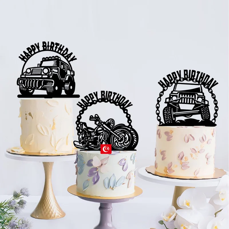 Em promoção! Carro Moto Feliz Aniversário Bolo Topper Acrílico Ouro Moto  Cupcake Topper Para As Crianças Da Festa De Aniversário De Decoração Do Bolo  De Suprimentos