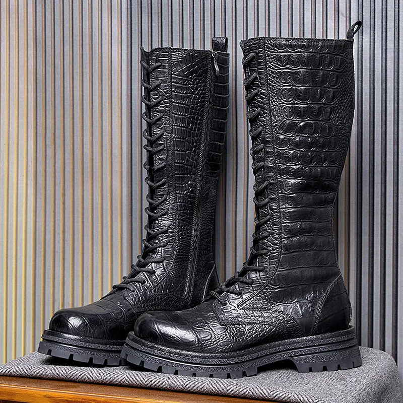 

Retro cowhide boots Riding boots Rider boots Leather men's shoes platform high boots
