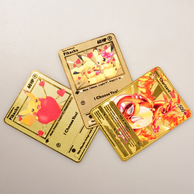 Блестящая металлическая карточка из Аниме Pokemon английская Пикачу для игры в
