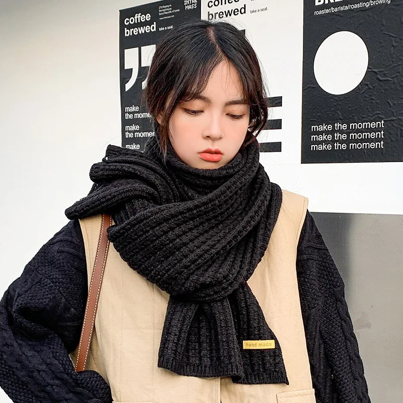 Winter Long Size Scarf Solid Color Knitted Women Men Korean Scarf Lovers  Thicken Warm Students Net Red Scarves Bib Child - AliExpress