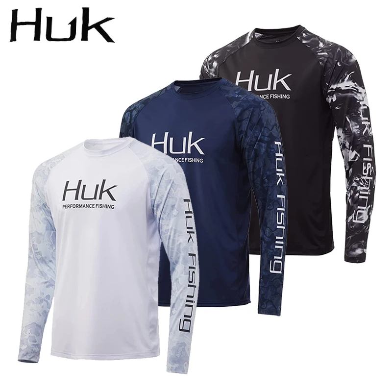 HUK Fishing Shirts Men Long Sleeve Crewneck Sweatshirt Outdoor Uv