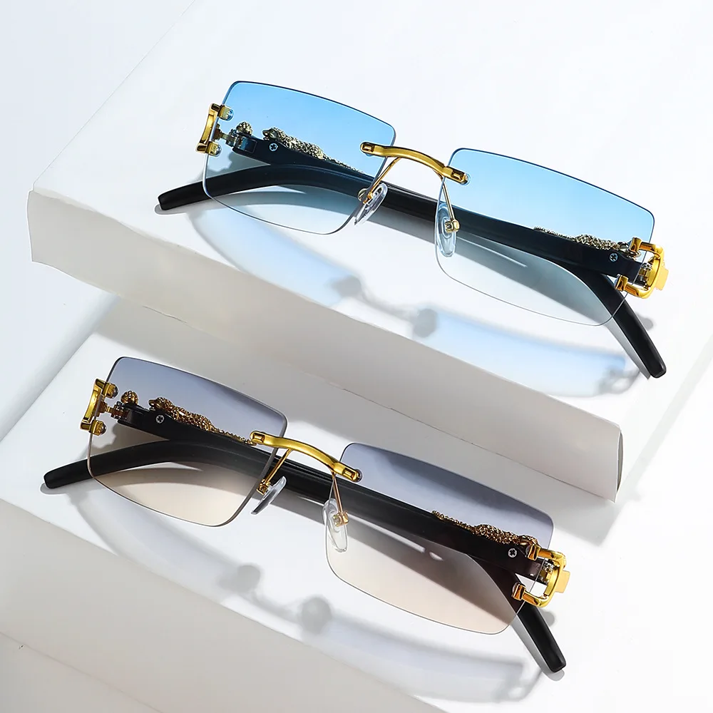 Rimless Sunglasses Fashion Women Men Cheetah Decoration Rectangular Brand Designer Sun Glasses