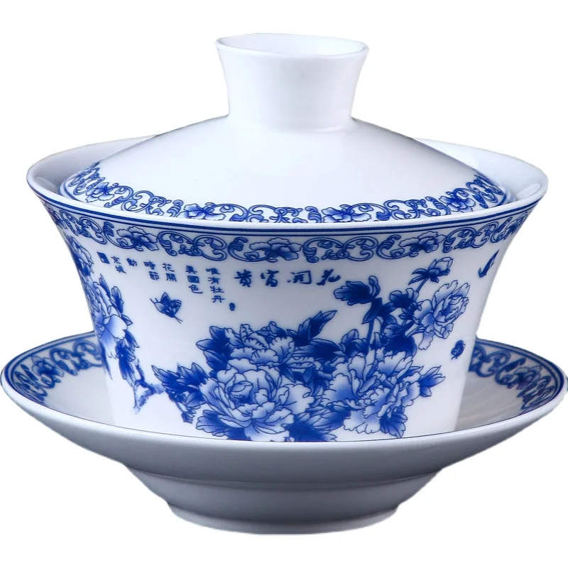 Hand Painted Blue and White Porcelain Gaiwan 300ML Tea Set Kung Fu Tea Set Cup Porcelain Bowl For Travel Easy Kettle