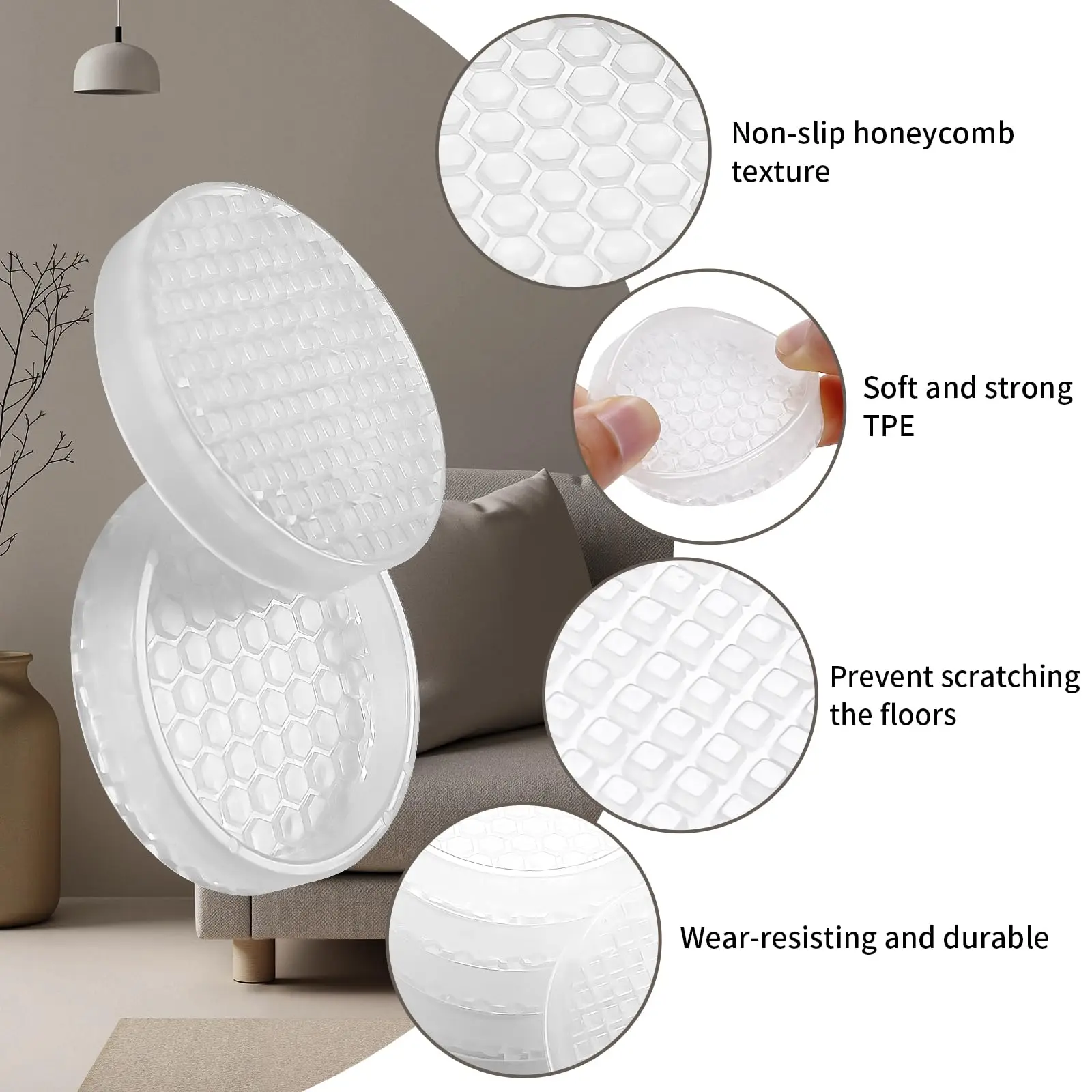 Set of 4 Non-Slip TPE Chair Leg Floor Protectors - Scratch-Free, Noise-Reducing Furniture Pads