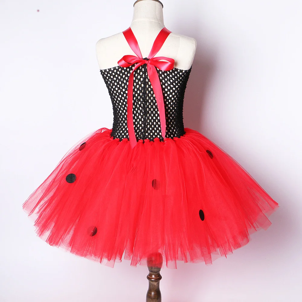 Spots Lady Beetle Fairy Costumes for Girls Halloween Carnival Fancy Tutu Dress with Wings Set Kids Insect Bug Birthday Outfits