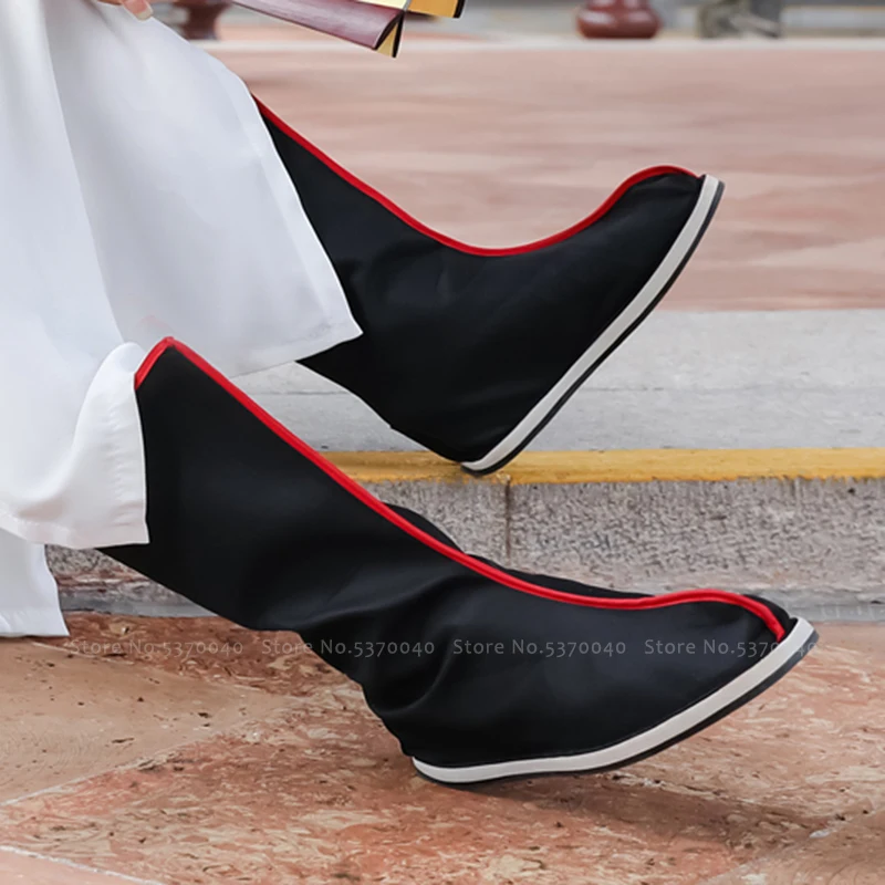 Chinese Mens Swordsman Boots Hanfu Casual New Cosplay Mid-Calf Boots Flats Shoes 