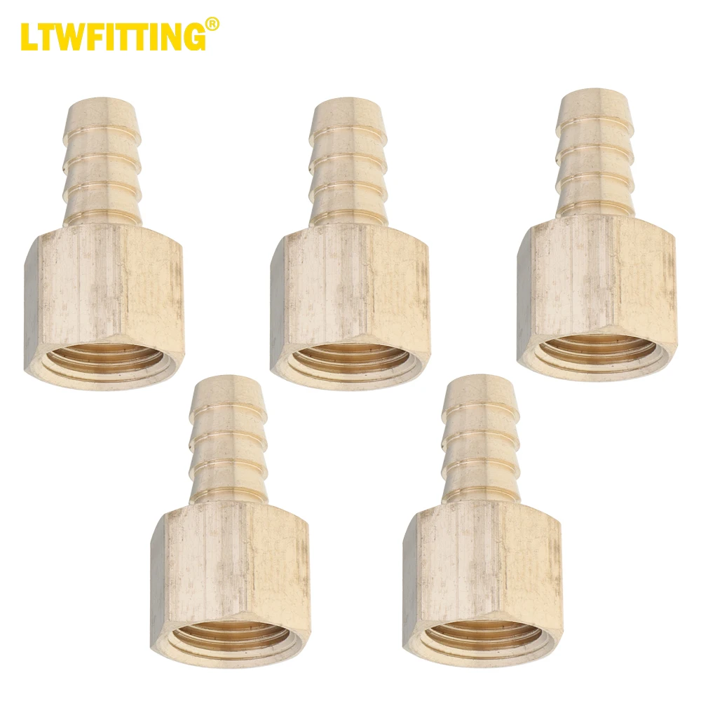 

LTWFITTING LF Brass Fitting Coupler/Adapter 3/8" Hose Barb x 3/8" Female NPT Fuel Gas Water (Pack of 5)