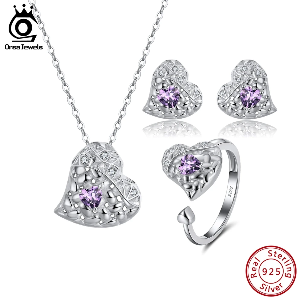 

ORSA JEWELS 925 Sterling Silver Natural Topaz Amethyst Garnet Gemstone Earrings Necklace Ring Set Bridal Wedding Jewelry SSGM13