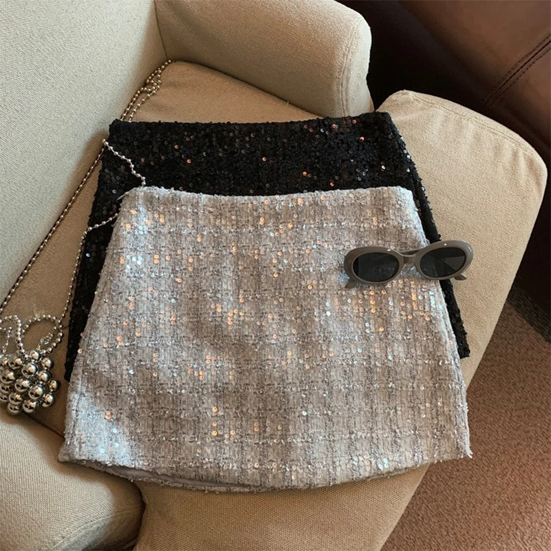 2023Half length autumn and winter short skirt, shiny crystal wool, sequin, coarse floral fabric, one step buttocks wrapped skirt winter women winter warm fingerless mitten knitted wool gloves solid color stretch mittens exposed finger short cashmere glove