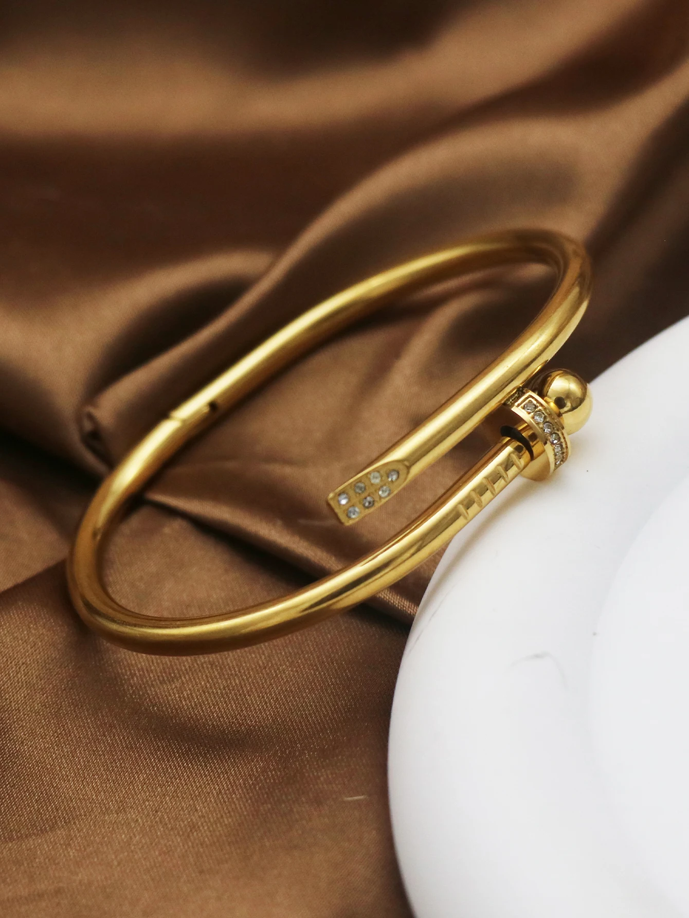 Stainless Steel Jewelry Sets Gold Color Crystal Bracelets for Women Girl Trendy Stylish Screws Shining New Bangle For Men 4