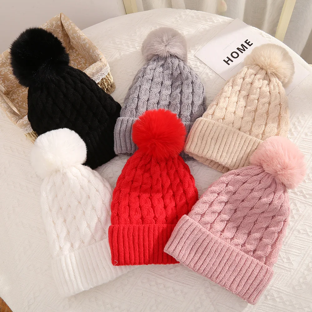 

New Winter Angora Rabbit Keep Warm Knitting Solid Cap Leisure Lady Skullies Beanies Cap Men Women Cool Hat Plush knitted hat