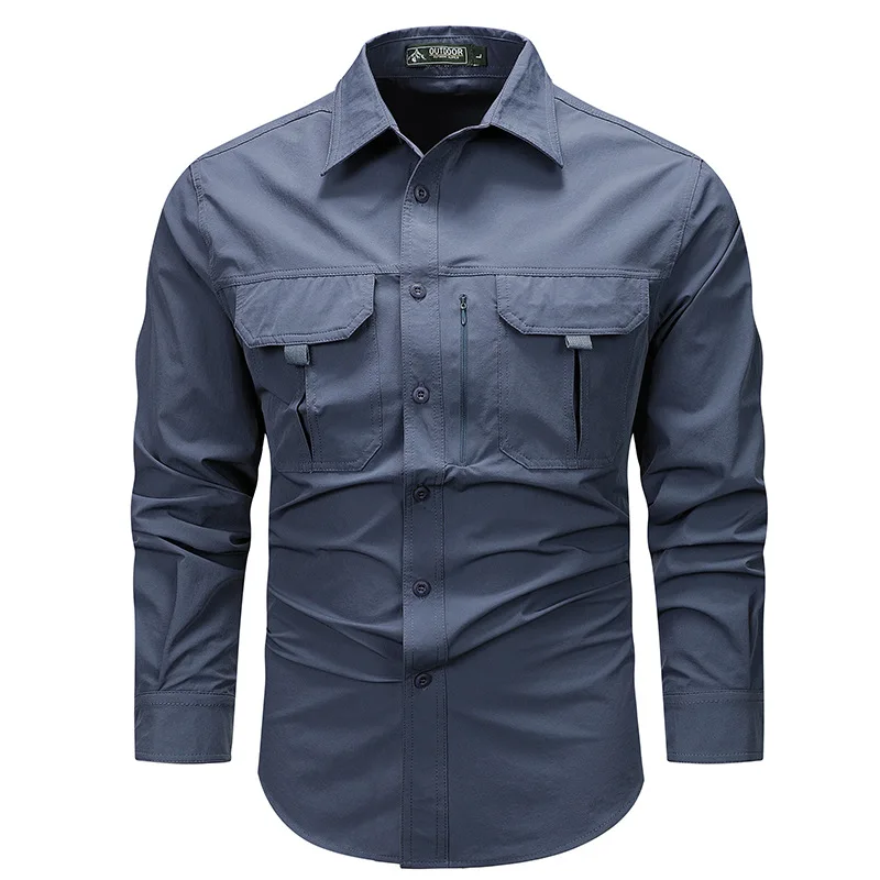 Spring Autumn Men's Shirts Tactical Work Long Sleeve Shirt Tops Outdoor Casual Multi-pocket Camp Hike Cargo Long-sleeved Shirts