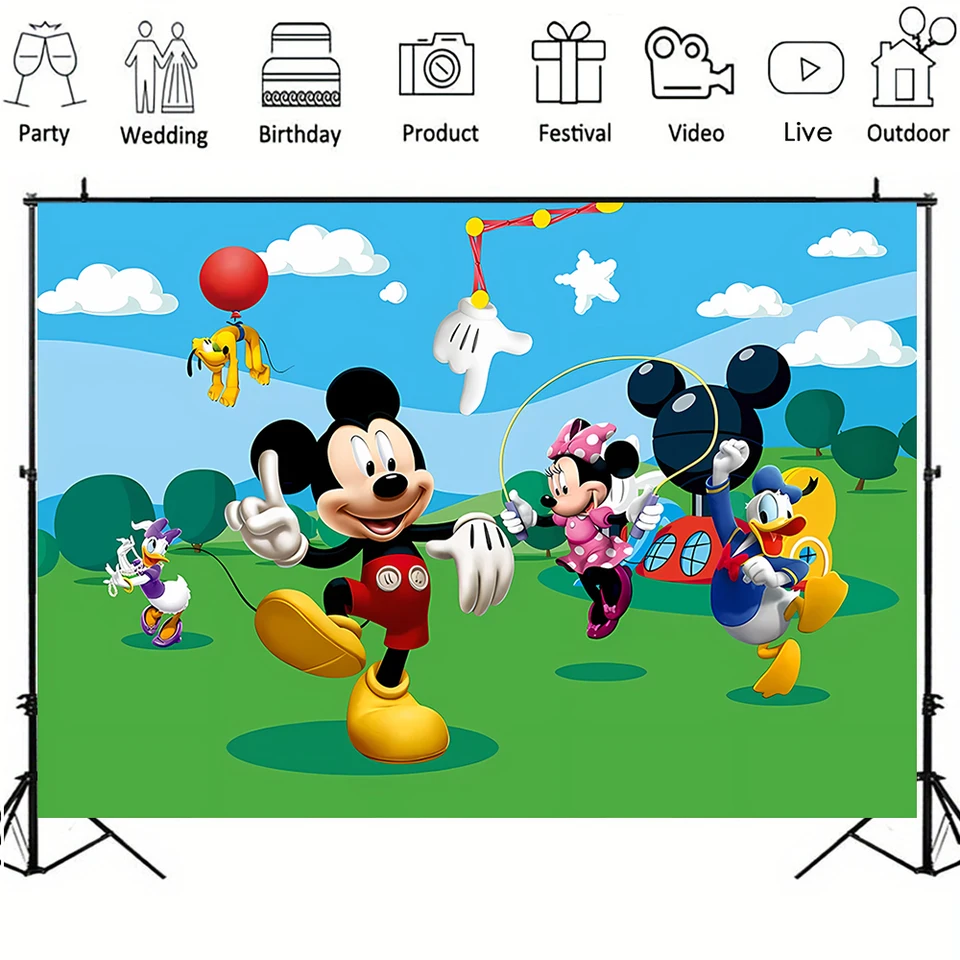 Fondos de vinilo de Mickey Mouse y sus amigos Clubhouse decoración de  fiesta de cumpleaños para niños fondo de fotografía pancarta para Baby  Shower - AliExpress 15, image size:960x960
