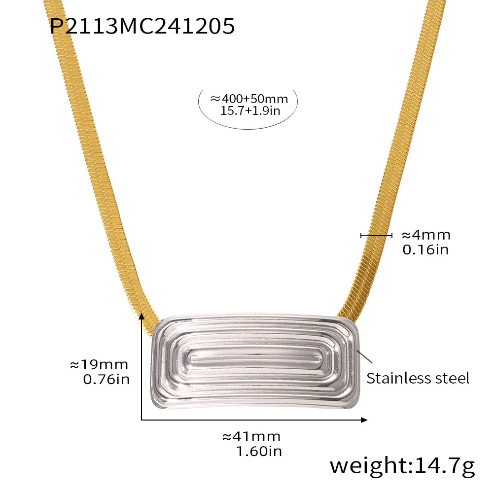 Doppelte Farben glänzende Halskette für Frauen vergoldet quadratischer Anhänger Luxus wasserdicht elegant Schlangenkette Schmuck Geschenk – Detail 7