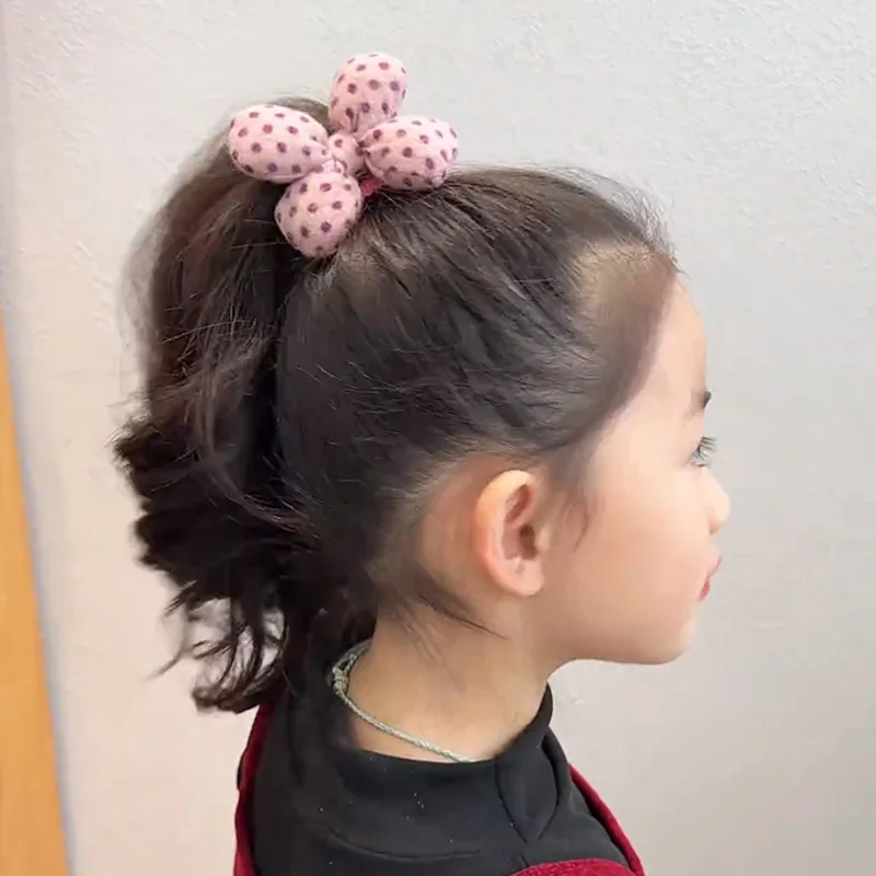 2025 봄 소녀용 4잎 꽃 모양 헤어 타이 부드러운 패브릭 탄력 밴드 우아하고 스타일리시한 하이 번 헤어 액세서리 필수품