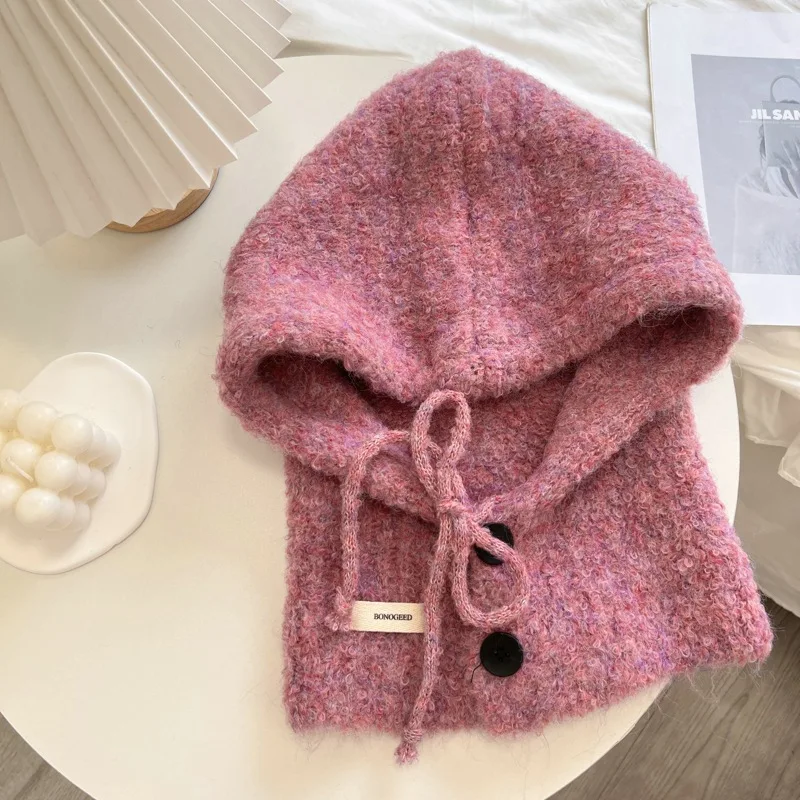 2024 neue Stil Südkorea Sturmhaube Hut All-in-One Warm Halten Gehörschutz Mit Kapuze Schal Gestrickte Woll Kappe – Detail 10