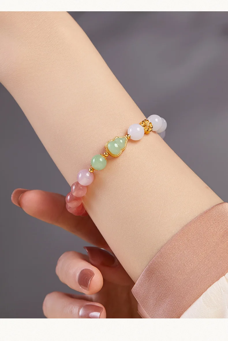 Glückliche Nachahmung von Hotan Jade Zinnober Rot Gold Farbe Perle Naturstein Perlen Armband für Frauen Armband Party Glück Geschenk – Detail 9