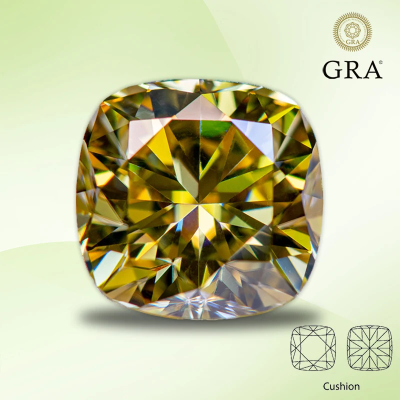 

Moissanite Stone Lemon Yellow Color Cushion Cut Gemstone Lab Created Heat Diamond for Charms Women Jewelry with GRA Certificate