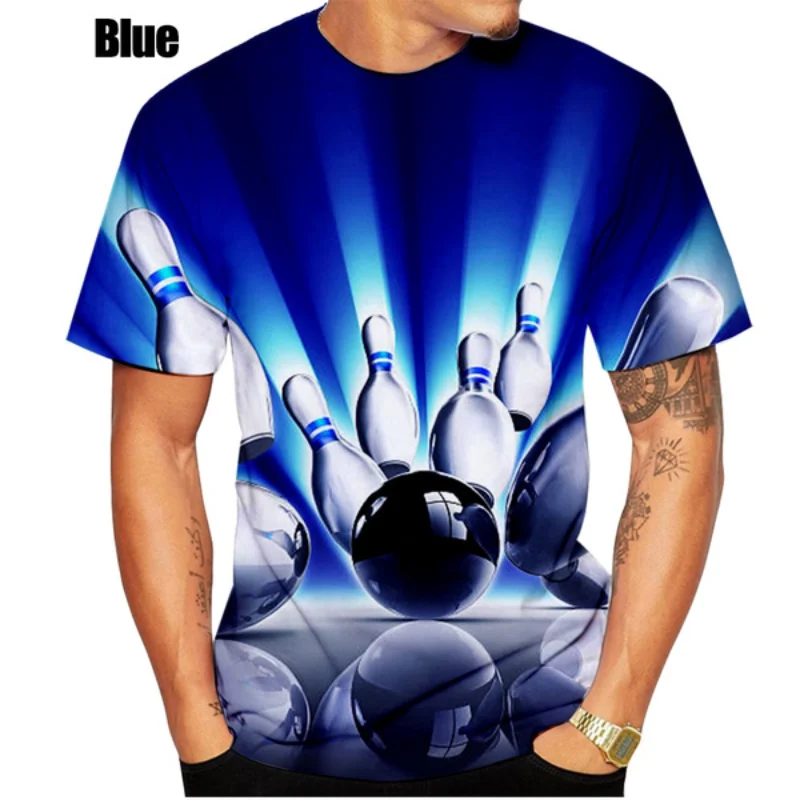 Harajuku Summer New Popular Sports Bowling 3D Print T-shirt Men's Cool Fun Creative Round Neck T-shirt