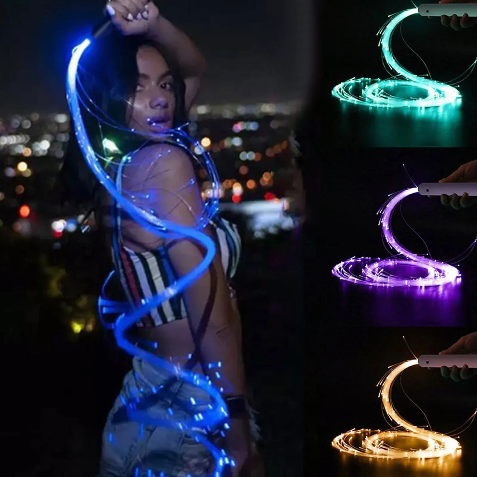

LED Fiber Optic Whip USB Rechargeable Optical Hand Rope Pixel Light-up Whip Flow Toy Dance Party Lighting Show For Party