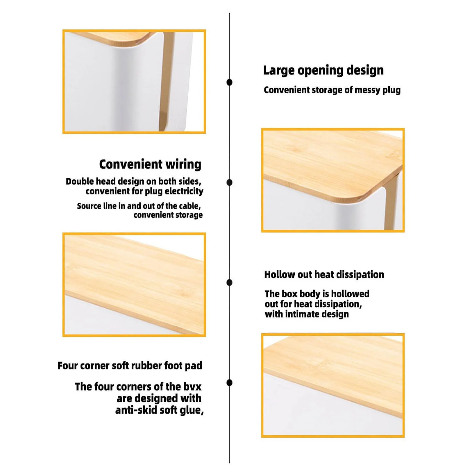 Cable Management Box, Cord Box Hider,Extension Socket Cord Organizer Box with Bamboo Wood Cover for Router Desk Power Strip 5