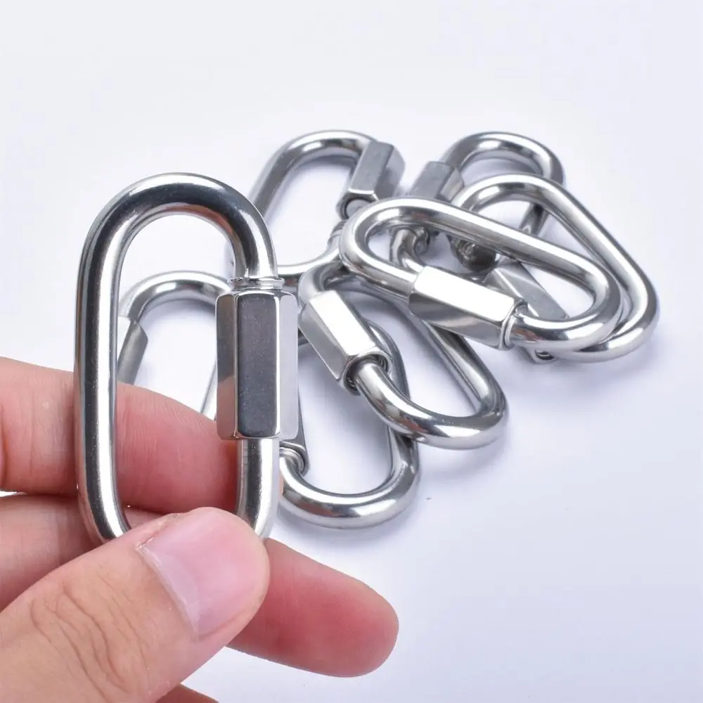 New 304 Stainless Steel Quick Link Oval Heavy Duty Rope Connector D Shape Locking Carabiner Clip Camping